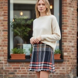NWT Ann Taylor 2% Wool Plaid Mini Skirt Tartan High Waist Classic Zip Side